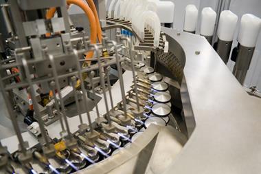 Fully automatic filling and sealing machine for the production of medicines in ampules.